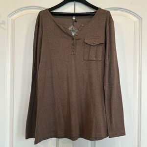 Sunmoday Women's Long Sleeve V-Neck Button Loose Casual Tunic Tops T Shirt Sz M